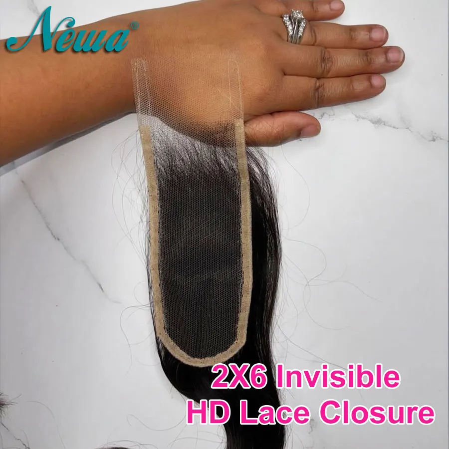 Newa Hair 2x6 Invisible HD Lace Closure Straight Hair 100% Human Hair 6inch Deep Part Human Hair Closure Pre Plucked Body Wave