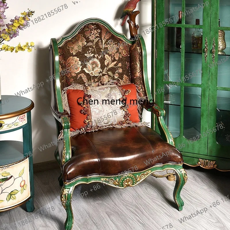 

American country single sofa chair solid wood living room leisure tiger chair classical backrest stool