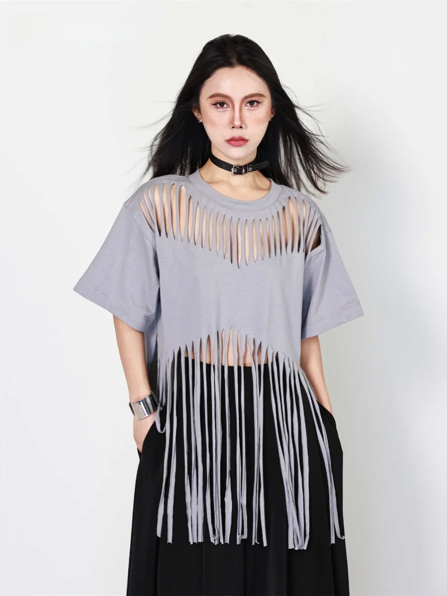 

Loose Fit Summer ort Sve T-irt BW Casual Cotton round Ne f Sve Base irt ey Wear with Denim Skirt