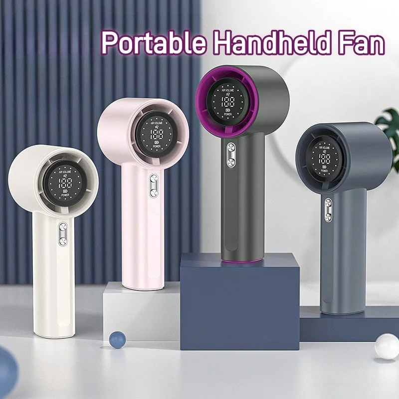 مروحة محمولة مروحة صغيرة محمولة 100 سرعة الرياح USB شحن مروحة تربو مروحة كهربائية شاشة ديجيتال التخييم تسلق الجبال