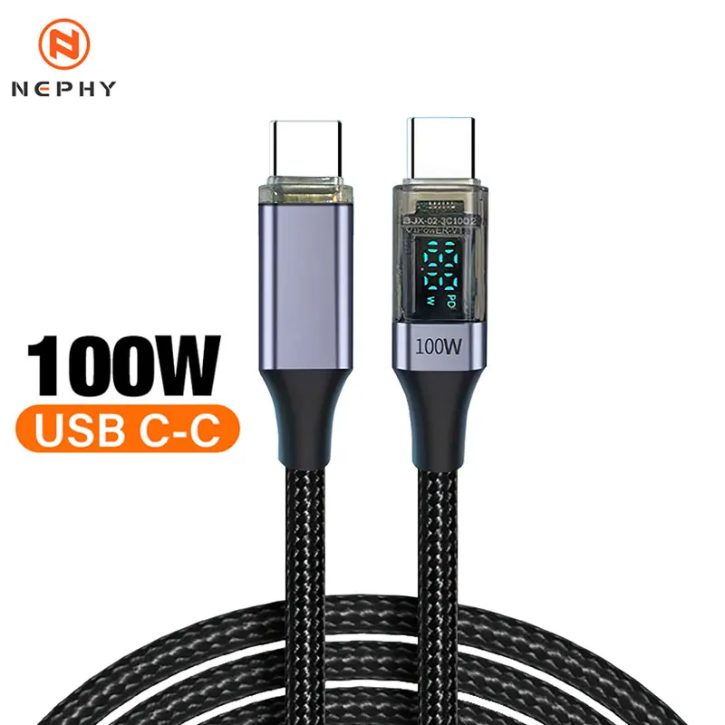 Digitales Display-USB-C-Kabel für iPhone 16 15 Xiaomi mi Samsung S25 100 W PD Schnellladung für MacBook iPad Typ C auf Typ-C-Kabel