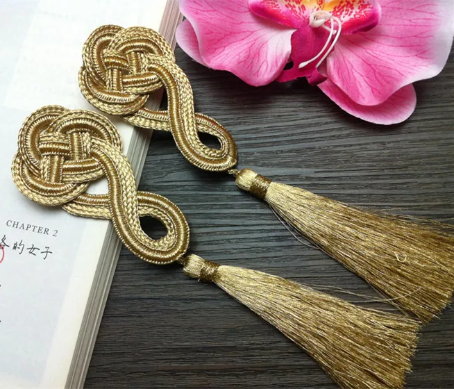 Gold tassel lace trim  Exquisite Trim Chinese knot necklace clothes brooches accessories 2 pcs/lot