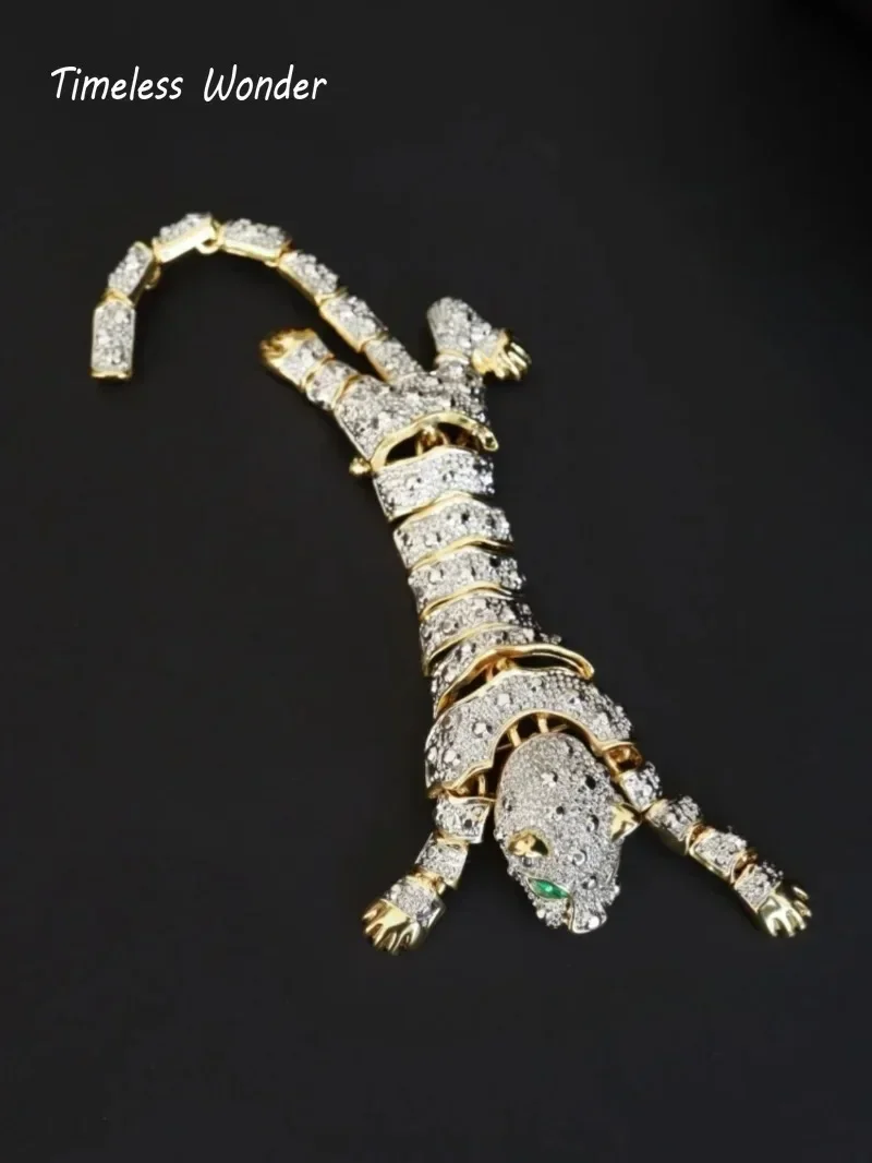 Timeless Wonder Fancy Zircon Leopard Brooch Pins for Women Designer Jewelry for Gown Runway Luxury Rare Gift Classy Top 3384