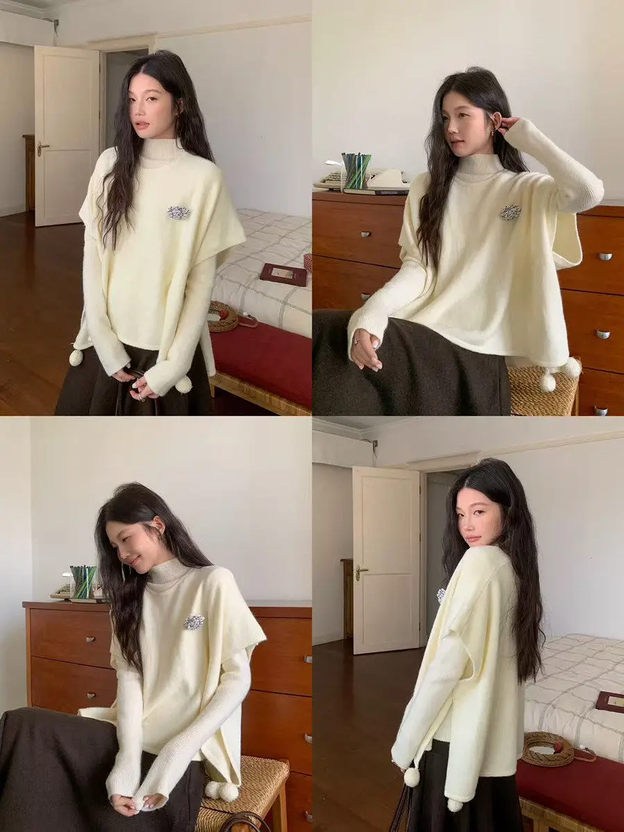 

Linyunyun Korean Sle Soft Knitted Sweater Set Women's Casual Loose Fit Long Sve round Ne Warm Cosy Winter Faion