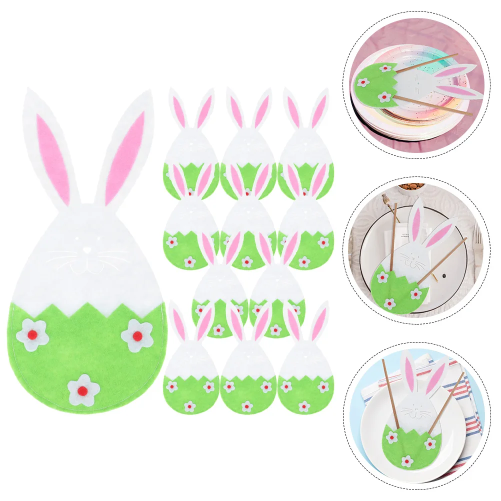 

12pcs Rabbit Head Cutlery Bag Non woven Fabric Easter Elements Fork Wrapping Tableware Party Decor Bunny Shape Utensil Pouch