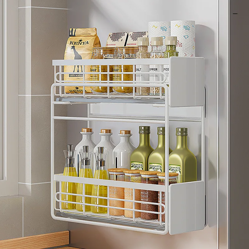

Durable Refrigerator rack Multifunctional washing machine storage rack Refrigerator side hanger Free installation pull-out rack