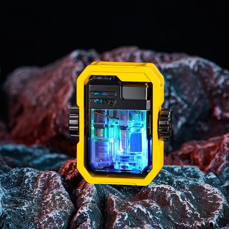 Mecha High Rotation Gyro Lighter Windproof Flame LED Light Transparent Air Warehouse Cross border Outdoor Barbecue Cigar Gifts