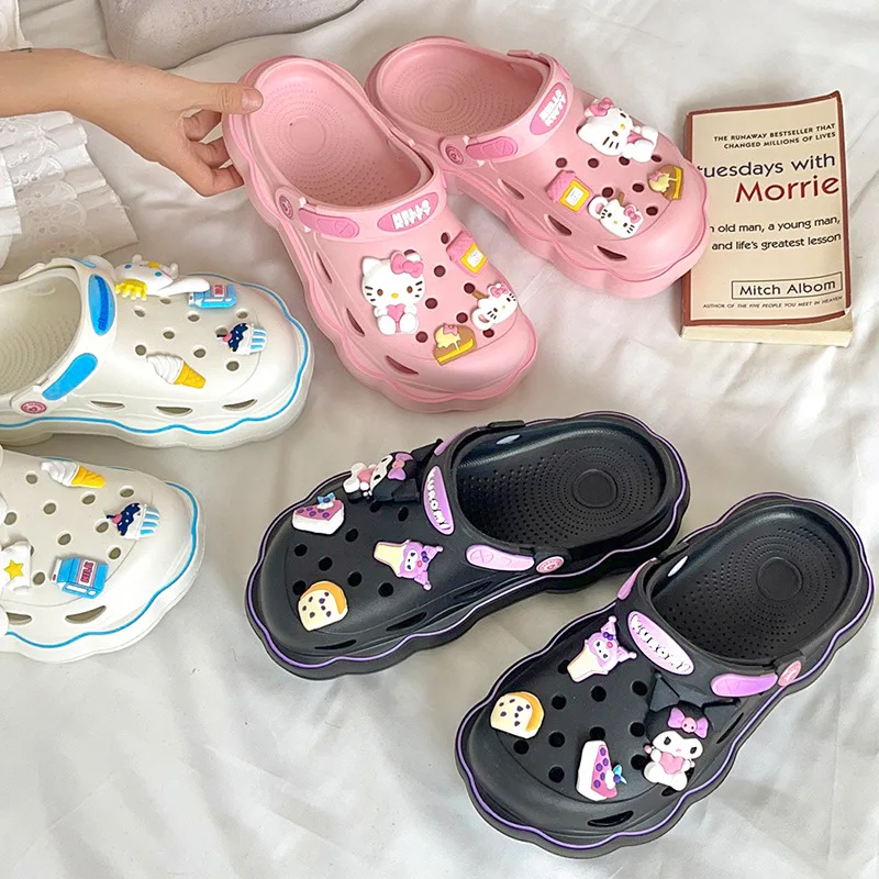 Kawaii Sanrio hellobyker Cave Shoes sandali estivi da donna con tacchi spessi Kuromi Cinnamoroll pantofole Casual regalo per ragazza femminile