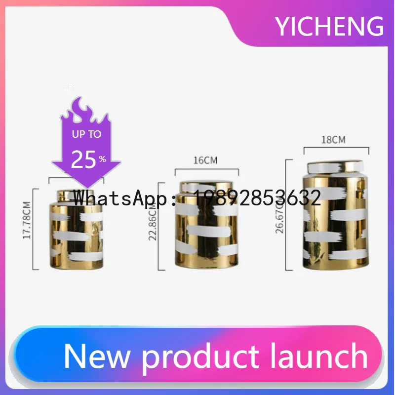 

A2 Golden Ceramic Vase Porcelain General's Jar Storage Container Storage Tank Flower Vase Handmade Home Decoration Accessories