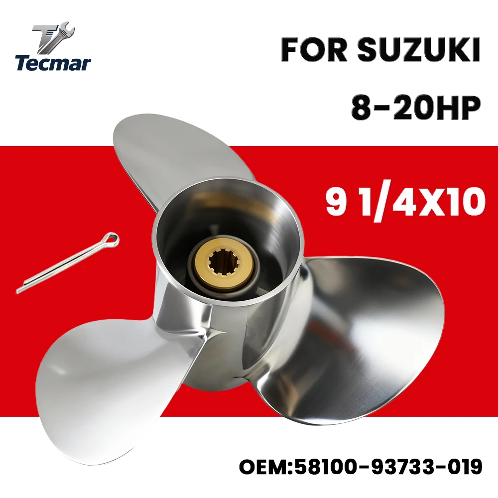 Outboard Propeller fit Suzuki 8 9.9 15 20HP 9 1/4*10 Boat Stainless Steel 3 Blade 10 Spline Tooth Marine Engine Part