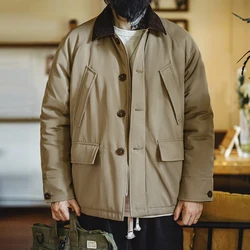 Maden Giacca Safari imbottita in cotone con colletto in velluto a coste vintage Cappotto caldo addensato per soprabito versatile autunnale e invernale da uomo