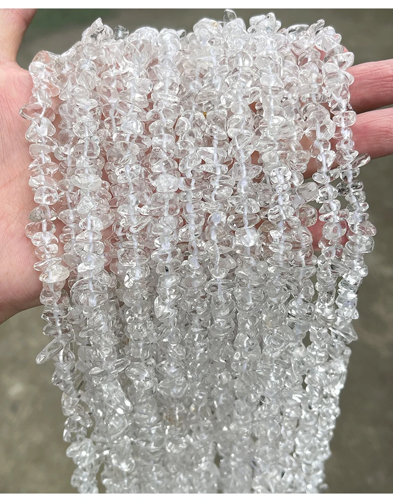 5-8mm Naturstein 40/80cm Unregelmäßige Bergquarz-Perlen Kiesperlen Freiform-Chips Schmuckherstellung DIY Armband Halskette Zubehör – Detail 6
