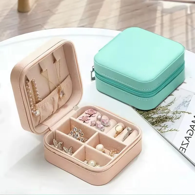 Pu Leather Ring Package Portable Jewelry Box Small Jewelry Case Organizer Travel Zipper Gift Boxes