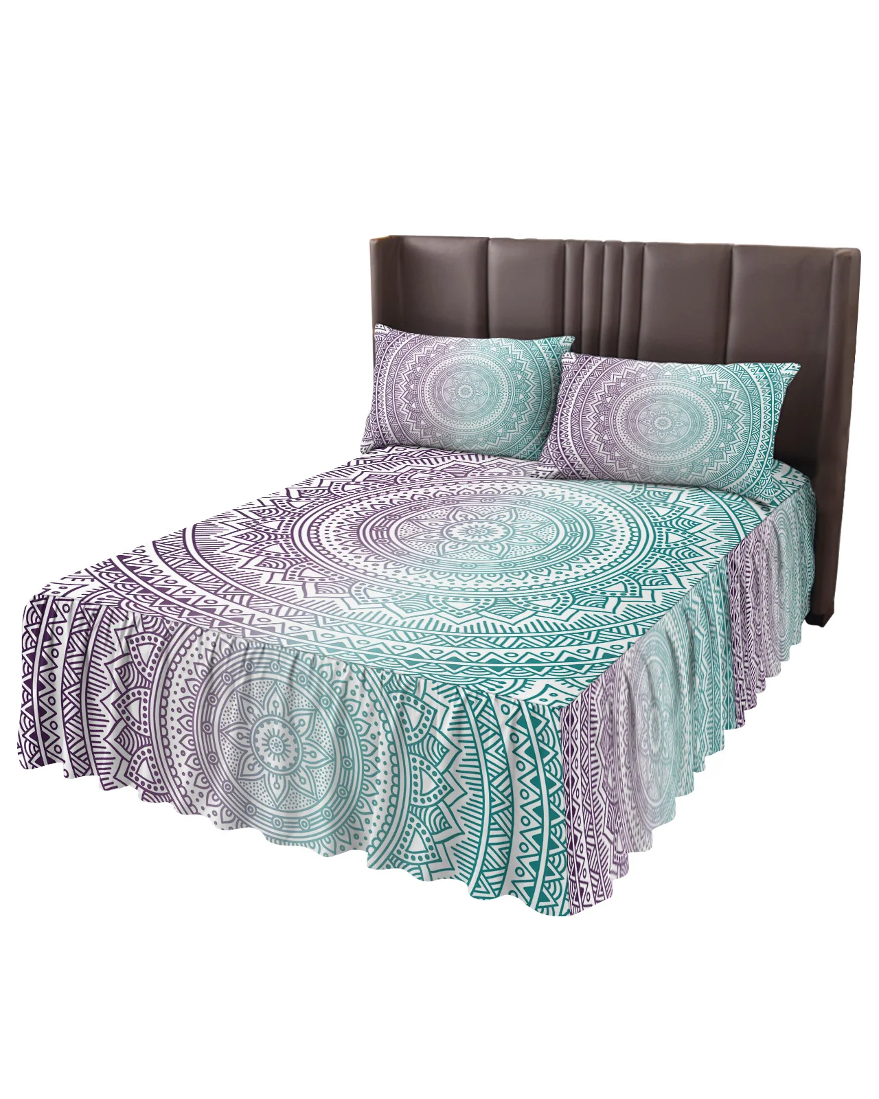 Flower Mandala Gradient Skirt Elastic Fitted Bedspread With Pillowcases Mattress Cover Bedding Set Bed Sheet