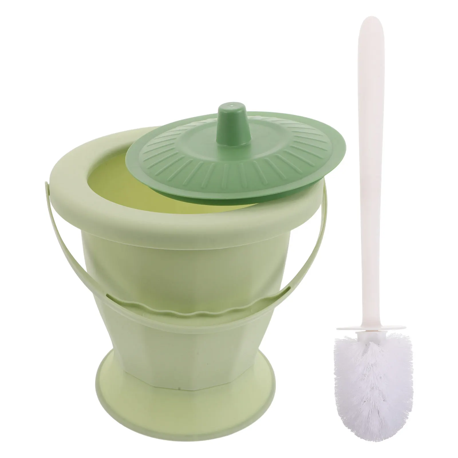 1Set Portable Chamber Pot Plastic Urinal with Lid Cleaning Brush Adult Bedside Commode Leakproof Toilet for Elderly Travel