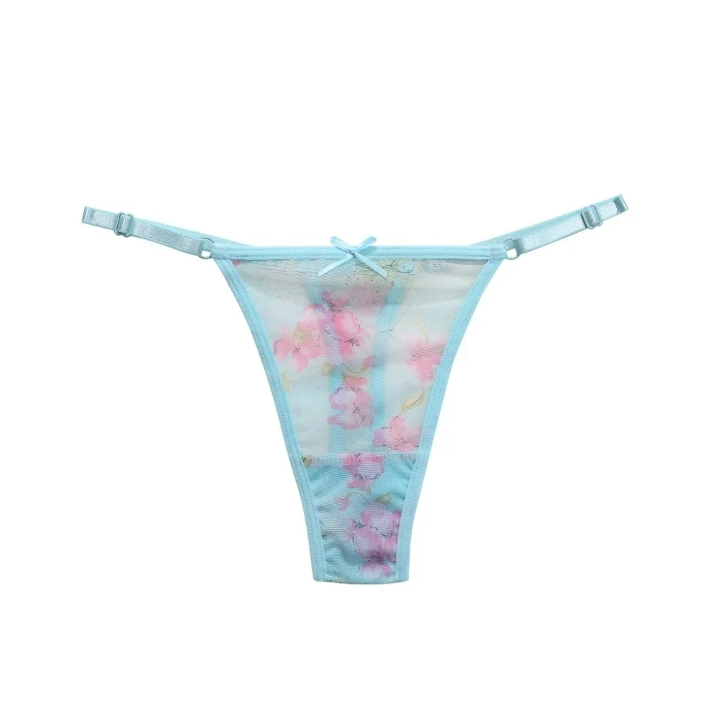 Comfortable Soft Flower Printed Thongs Traceless Underpants Low Waist Briefs Lingerie T-back Panties Daily Wear