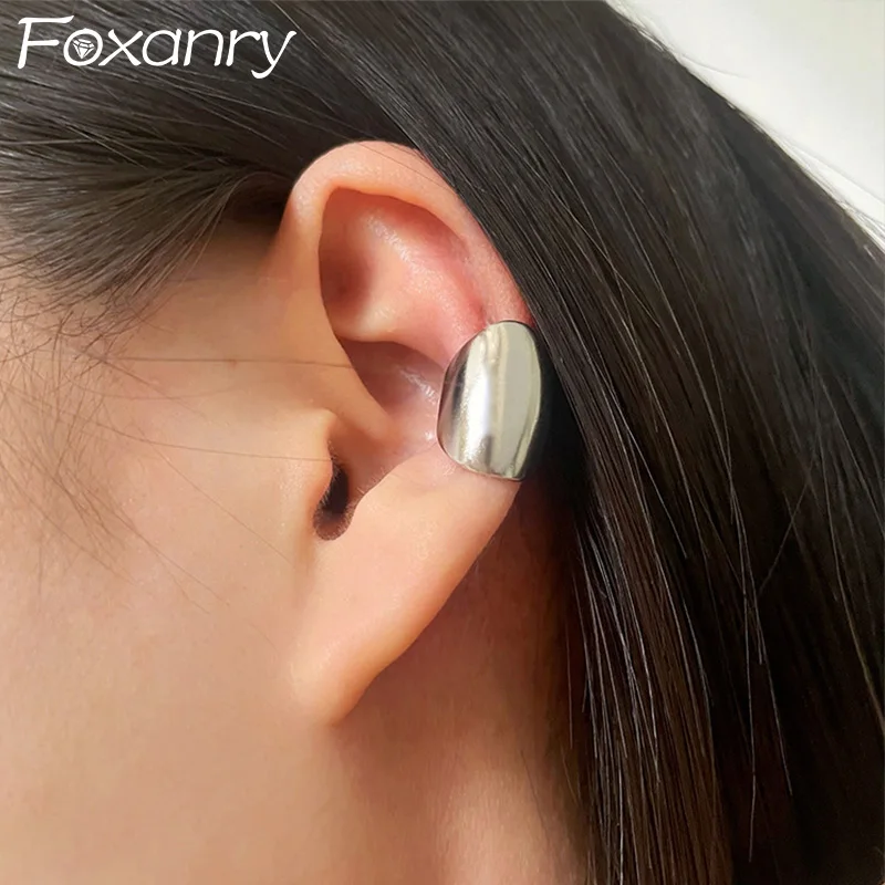 Foxanry Wide Geometric Clip Earrings For Women Girls Minimalist Personality Hip Hop Classic Prevent Allergy Party Jewelry Gifts