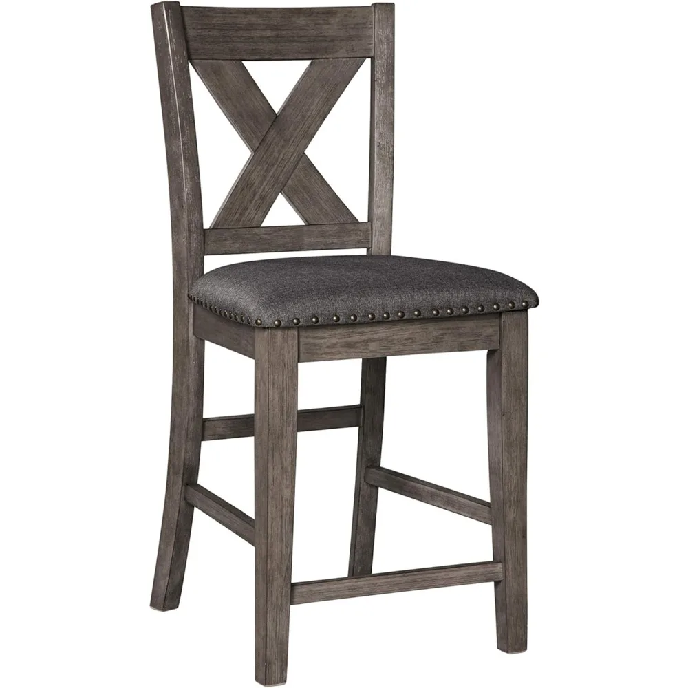 Caitbrook Barstool lapis kain tinggi 24.63 "kasar, Set 2, abu-abu