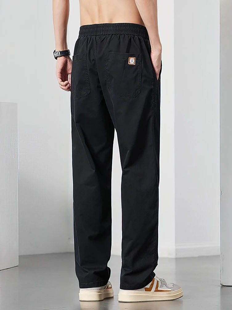 مستقيم السراويل البضائع غير رسمية الرجال واسعة الساق البني طويل البضائع الأعمال العمل بنطلون الرباط فضفاض Sweatpants الذكور