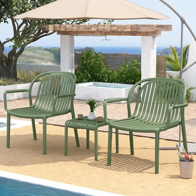 Garden table and chair three-piece set, household open-air balcony, outdoor leisure beach chair can be stacked