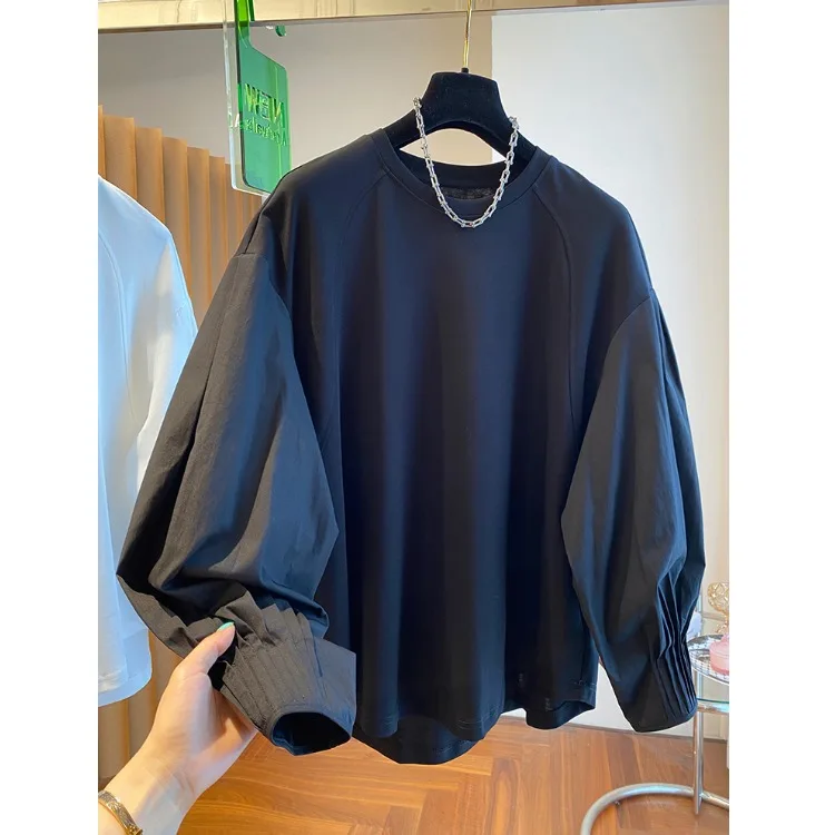 Solto feminino longo sve branco algodão irt camiseta interior usar camada base superior início do outono suor emenda algodão puro
