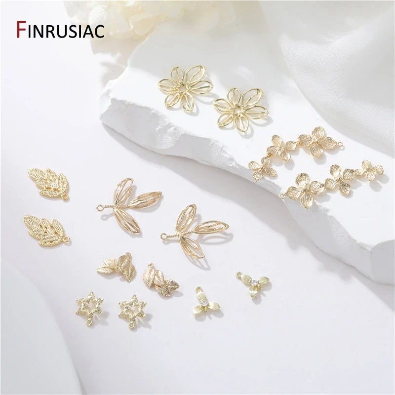 14K Gold Plated Brass Leaf/Flower Charms Pendants For Necklace Making, DIY Jewelry Connector Accessories Findings