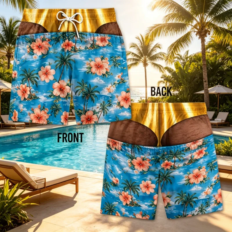 2026 Hot Selling Hawaiian Style Funny Beach Party Swim Trunks Men's Essentials Fun and Unique for Beach Shorts Family Kids Tees