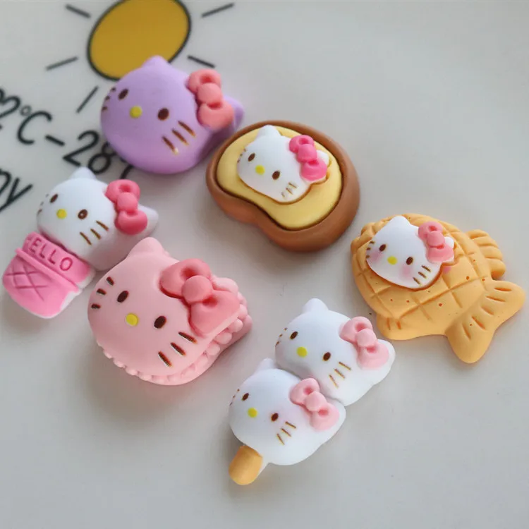 5 buah seri miniso lucu sanrio hello kitty kartun resin cabochons pipih diy bahan kerajinan perhiasan membuat pesona