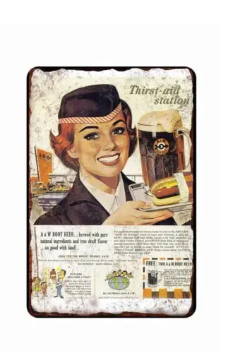 A and W Rootbeer Floats All Metal Tin Sign  8x12 Disrtressed Art Image