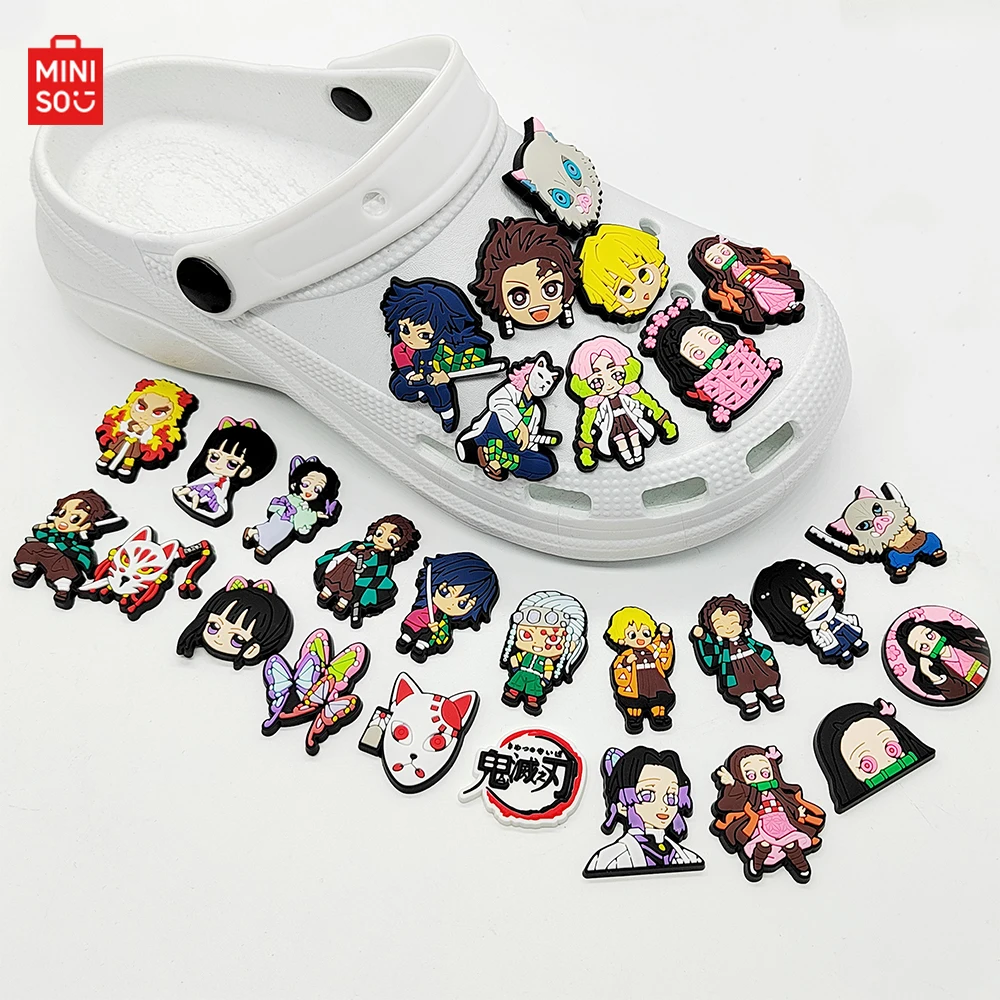 

1-28pcs Demon Slayer PVC Shoe Charms Cartoon Haired Warrior Sandal Decoration for Clogs Garden Shoes Accessories Kids Boys Gift