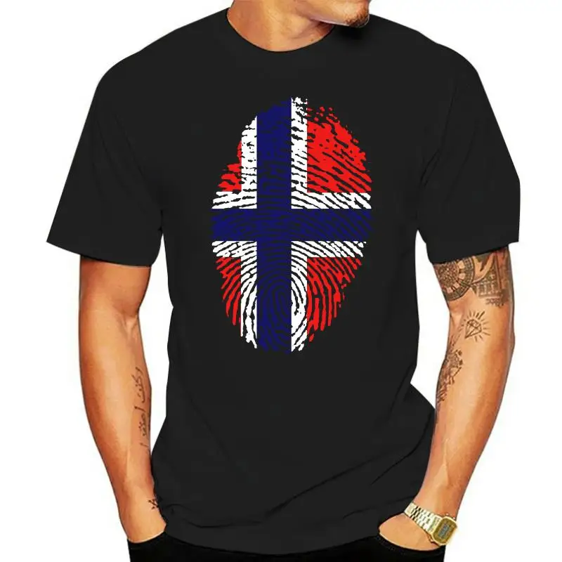 

Cool Norway Flag Fingerprint Shirts Men Personalized Short Sleeved Yellow Crew Shirts