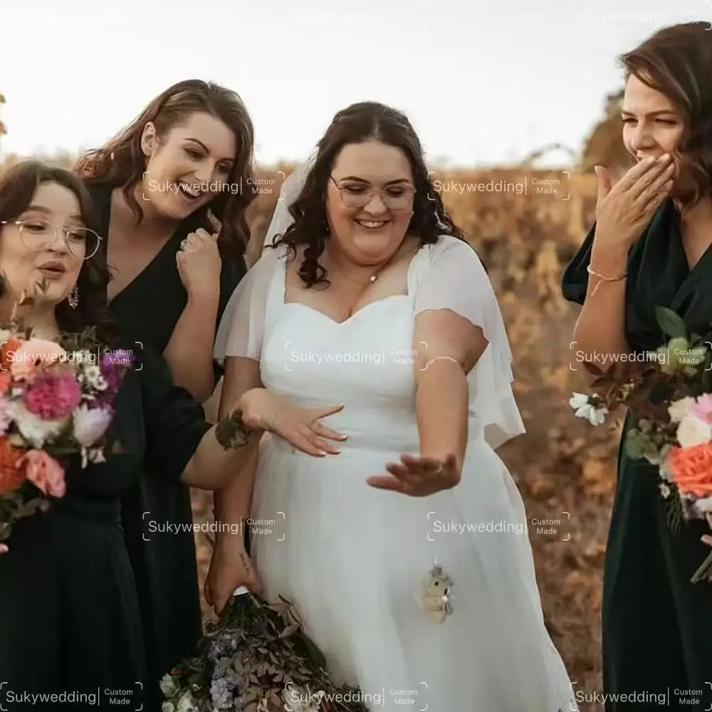 Vestidos de novia de talla grande bordados de girasol Una línea Vestidos de boda florales del país occidental Vestidos de novia de jardín personalizados