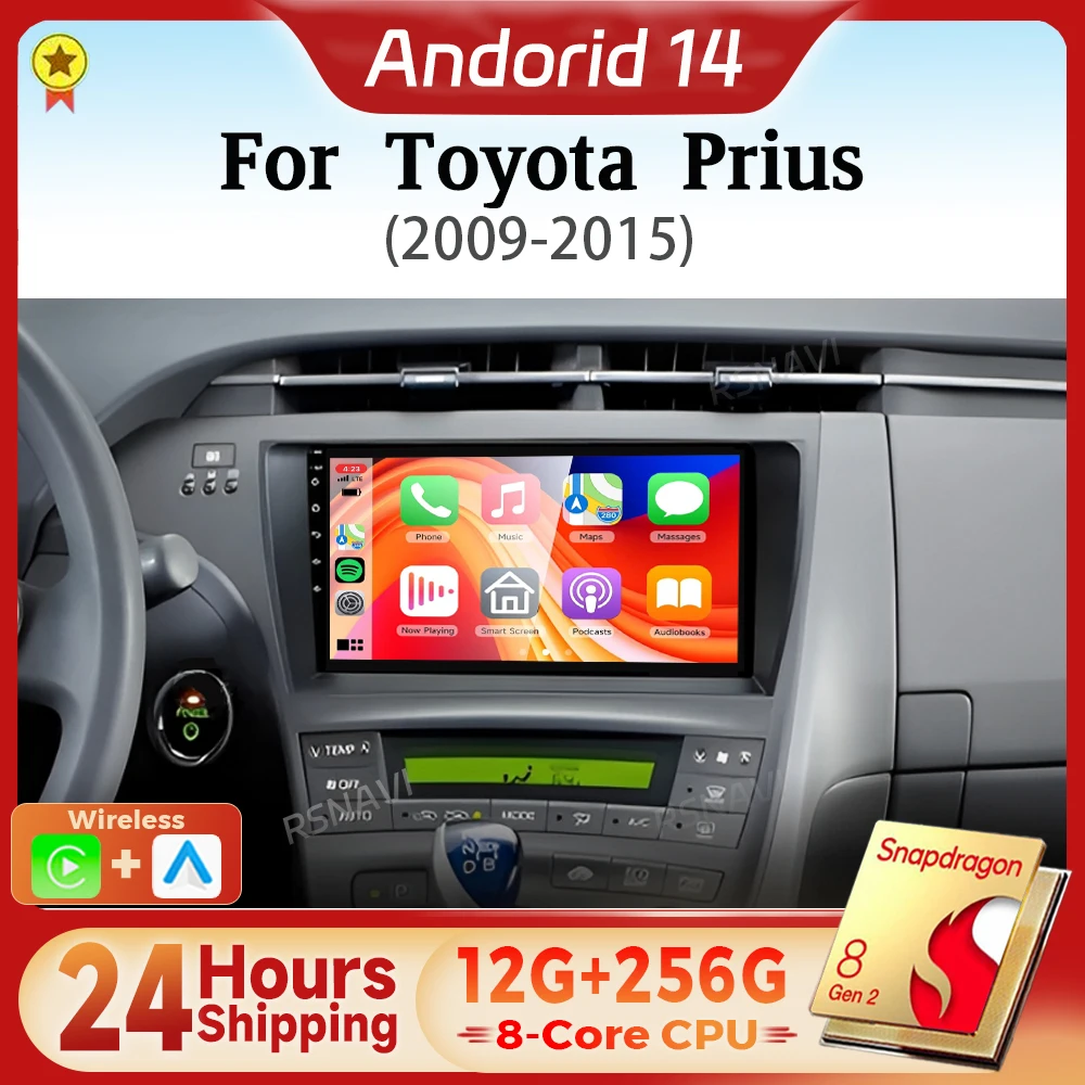 Qualcomm Android 14 Carplay Auto Car Radio Multimedia Player For Toyota Prius XW30 2009 - 2015 2din Audio Autoradio Stereo GPS