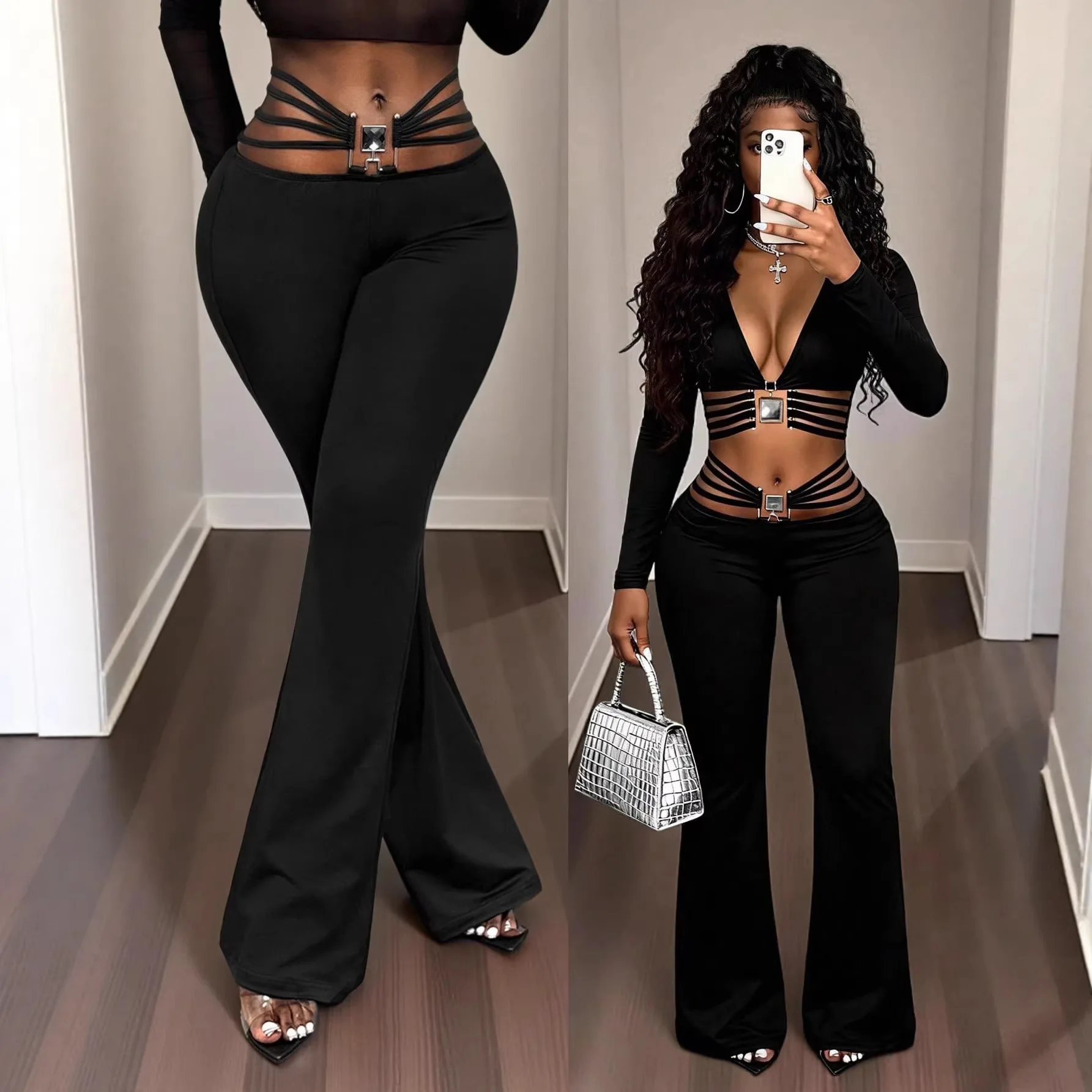 

2026 New Women Black Flare Pants Tummy Control Butt Lifting Slim Fit Long Trousers Stretch Sporty For Outdoor Daily Wear Spring