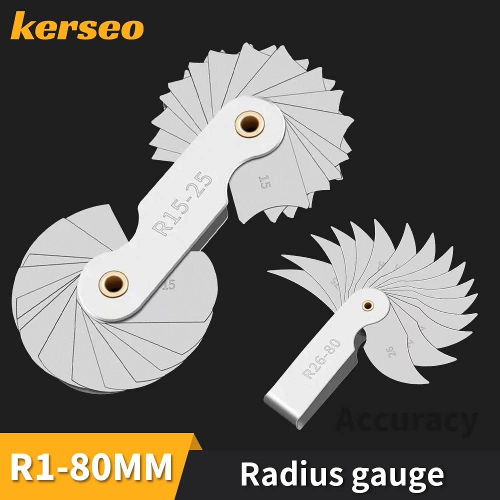 

Radius template R gauge R1-6.5 7-14.5 15-25 26-80 radius gauge plate fillet gaug External Internal Concave Convex Measuring tool