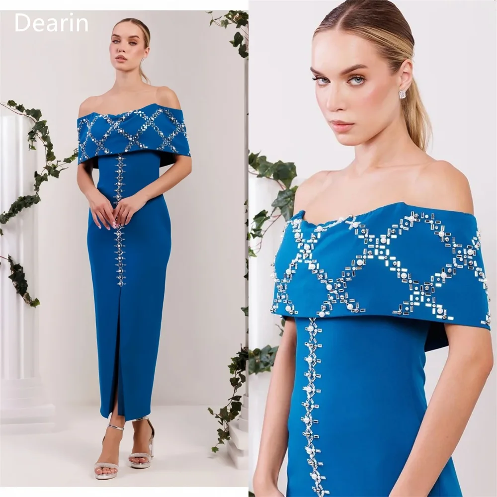 

Customized Prom Gown Dearin Off-the-shoulder Column Ankle Length Skirts Sequin Vertically Applique Bespoke Occasion Dresses Saud