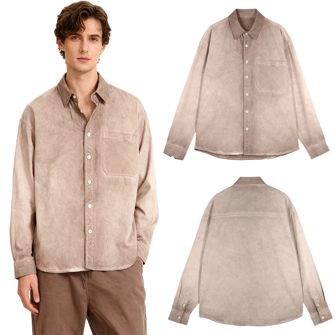 

Men's Gradient Color Tie-Dyed Shirt Autumn Streetwear Button-Up Long Sleeve Lapel Shirt with Pocket Decoration Fashion Printed T