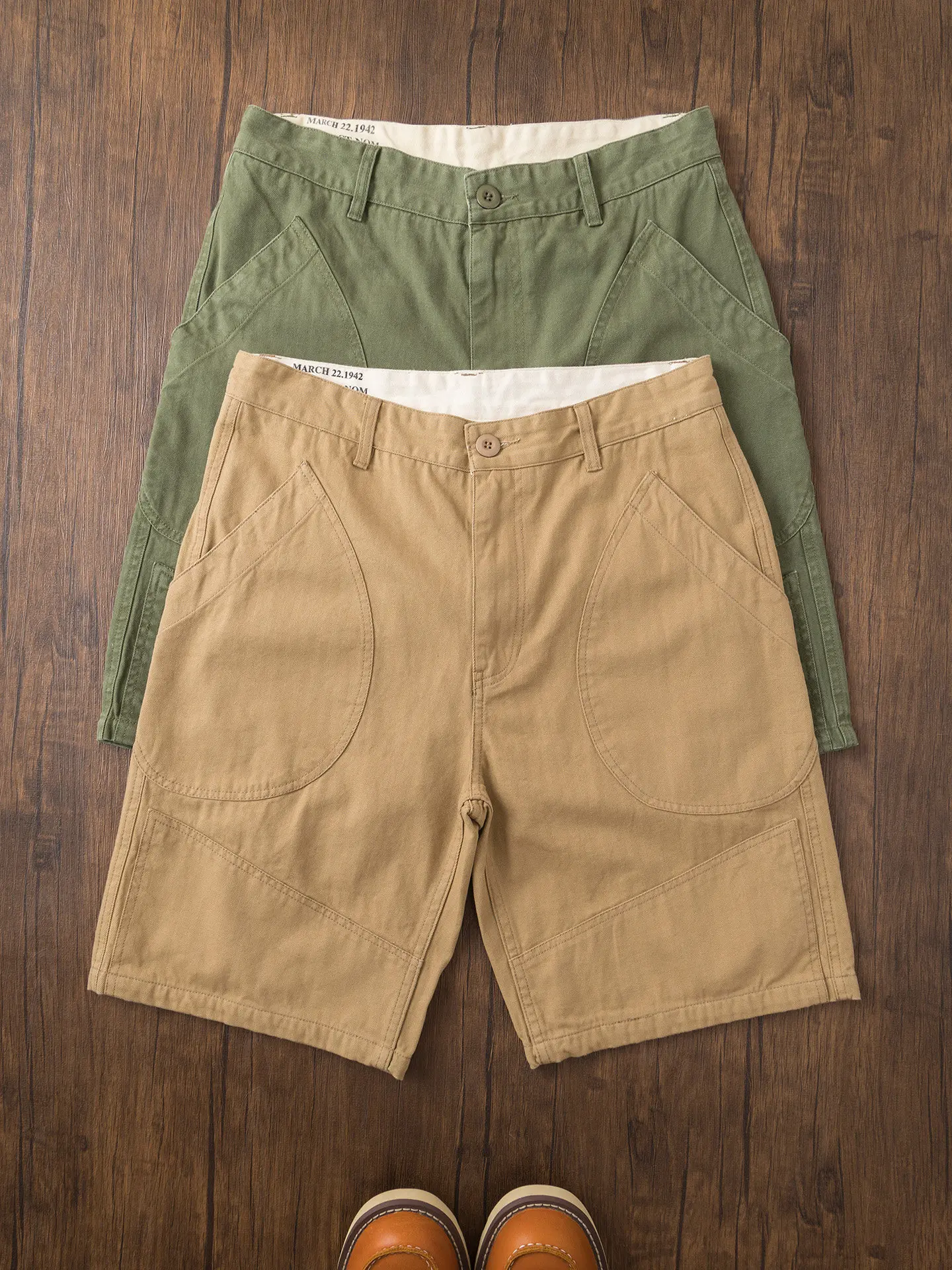 512# Summer New American Retro Twill Deck Cargo Shorts Men's 100% Cotton Herringbone Pattern Loose Straight Casual 5-point Pants