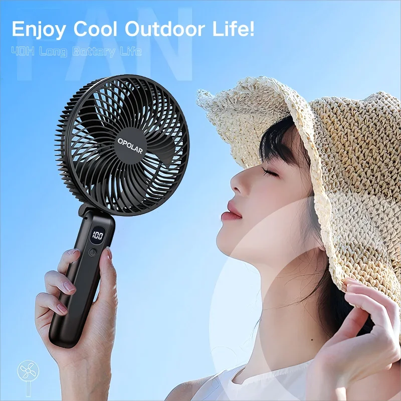 OPOLAR 6 Zoll 10.000 mAh tragbarer wiederaufladbarer Mini-Ventilator, faltbarer Griff, leiser, starker Wind, USB-Ventilator für Zuhause, Zimmer, Outdoor, Reisen