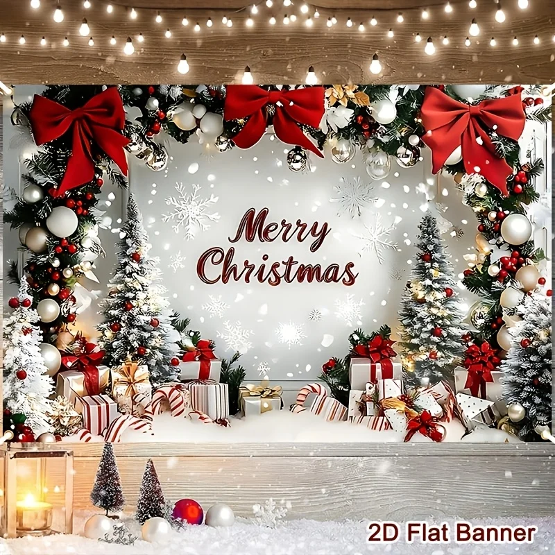 Premium Merry Christmas Wall Tapestry Polyester Xmas Holiday Banner Decoration Festive Snow Scene Art for Home Party Room Accent