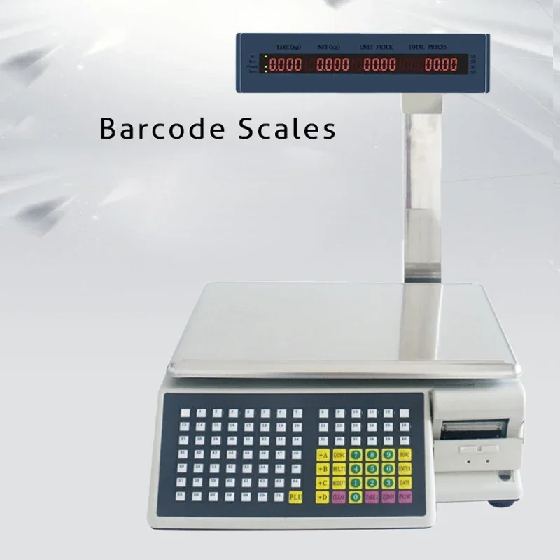 30KG English Version Electronic Scale Pricing Cash Register Weighing All-in-one Machine Self-adhesive Label Bar Code Weighing