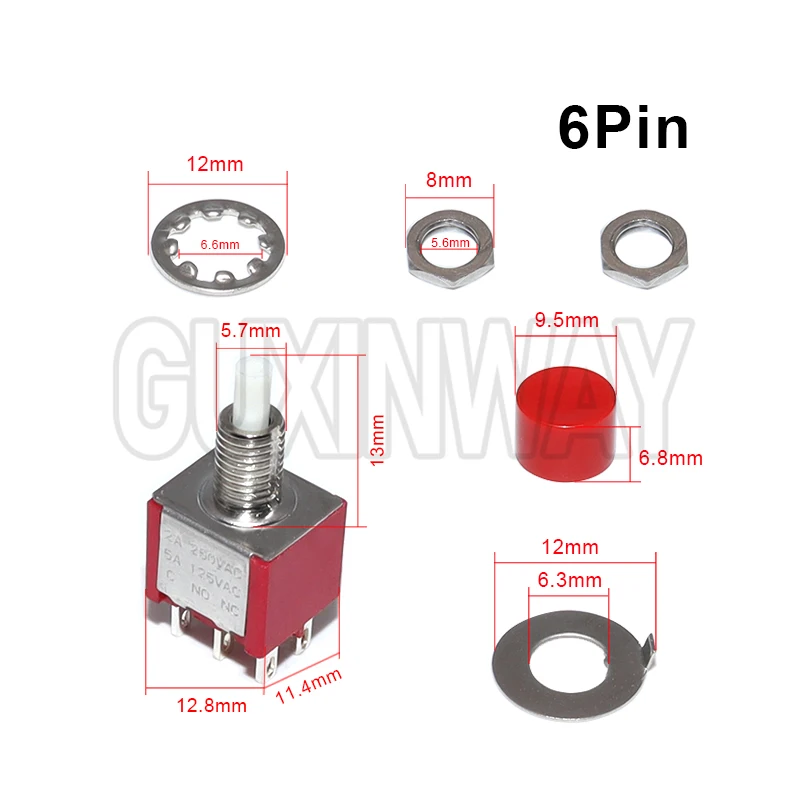 5PCS ON-(ON) 2A 250VAC/5A 120VAC 3Pin C-NO-NC 6MM 미니 순간 자동 복귀 푸시 버튼 스위치