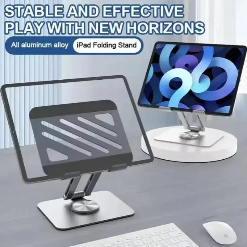 Metal Aluminum Desktop Stand Ergonomic Adjustable Tablet Holder Phone Holder Notebook Bracket 360 Rotating Foldable Tablet Stand