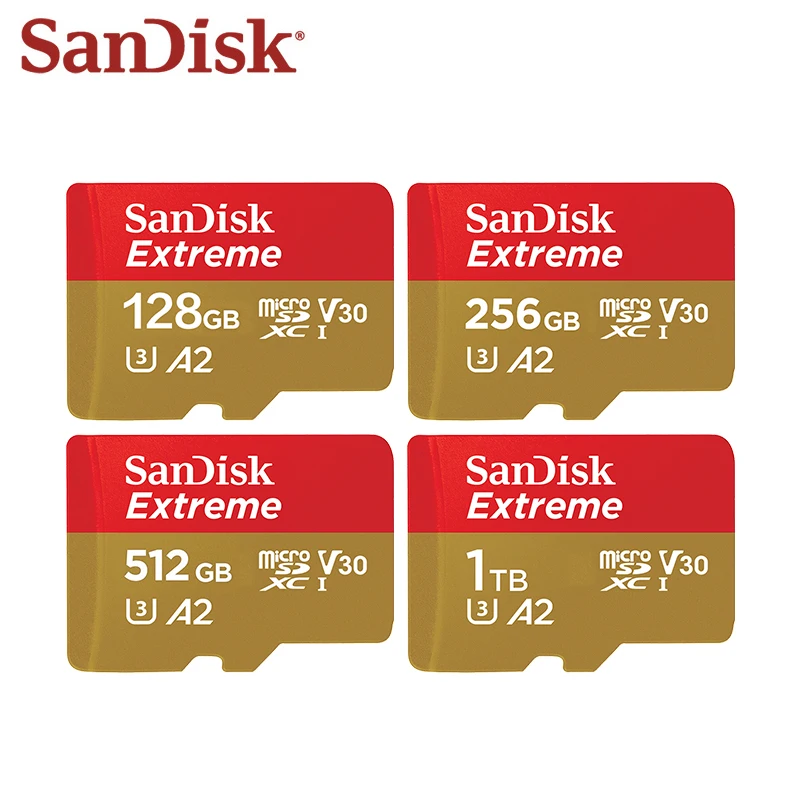 SanDisk Extreme U3 V30 A2 microSDXC Memory Card 1TB 512GB 256GB 128GB 64GB 32GB Class 10 Micro SD Card Microsd Flash TF Cards