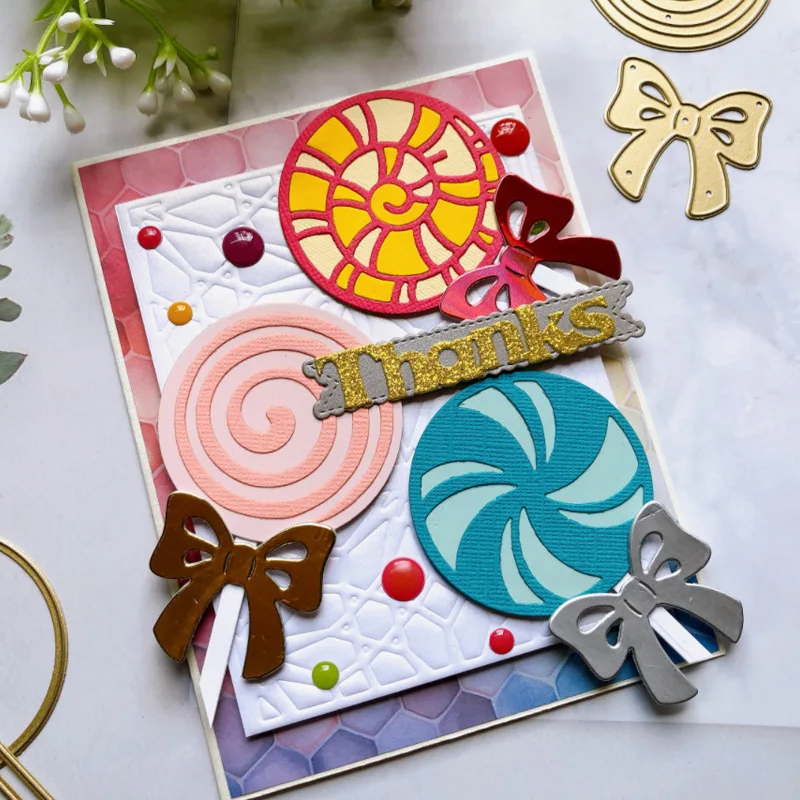 Lollipop Candy Bow Banner Lace Frame Sentiment Word Background Panel Cutting Dies for Scrapbooking Journal Handmade Embossing