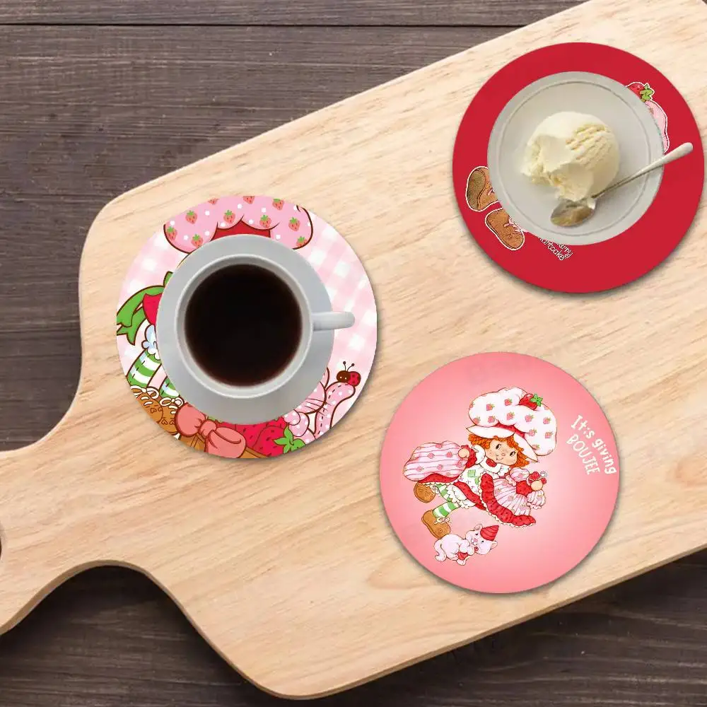 Cartoon Strawberry S-Shortcake cute Coasters Insulated Cups Coffee Coaster Plate Mats Home and Decoration Kitchen Utensils