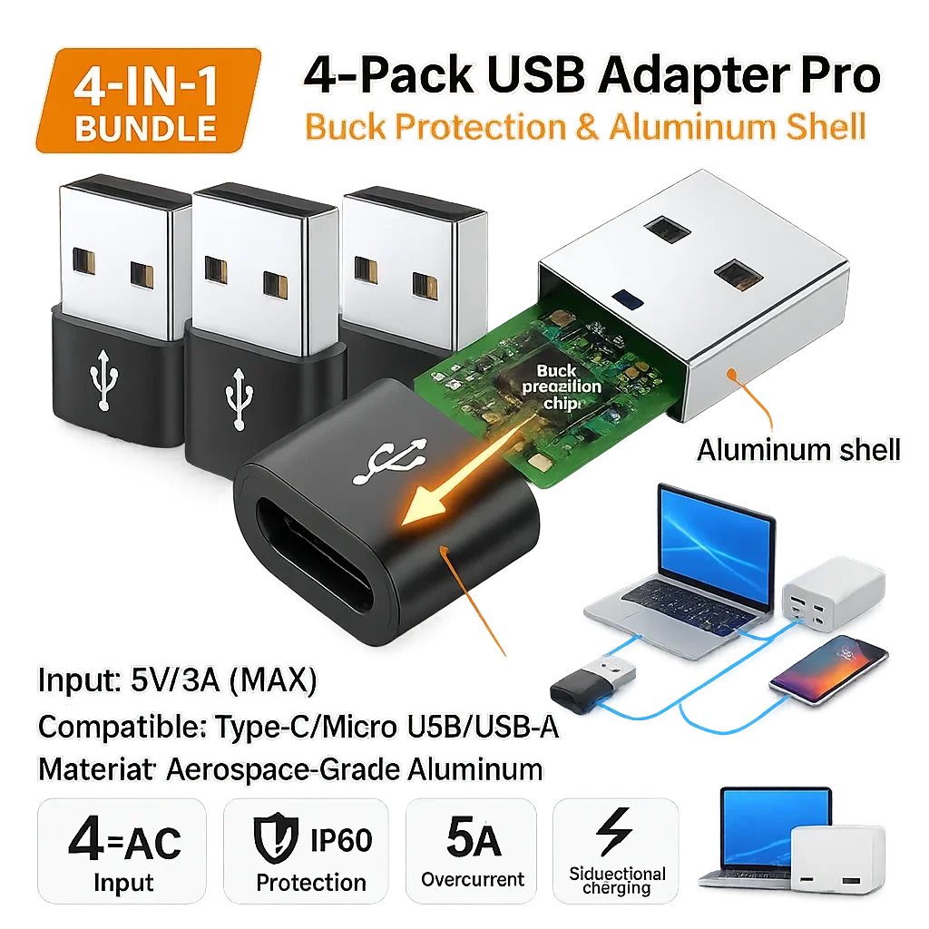 

OUIO 4-Pack USB-C Female to USB Male Adapters, Small & Portable, Charging & Syncing for USB-C Devices, High-Speed Data Tranfer