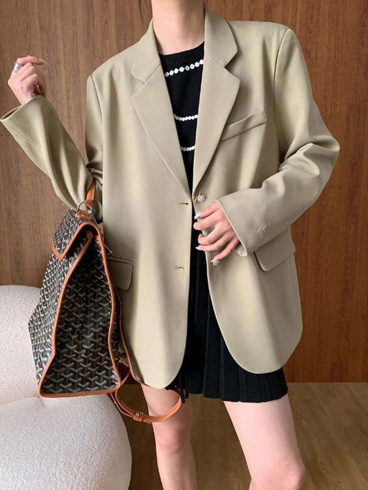 [LANMREM] Minimalism Single Breasted Blazers For Women Notched Long Sleeve Office Lady Jackets 2024 Autumn New Tops 26C139