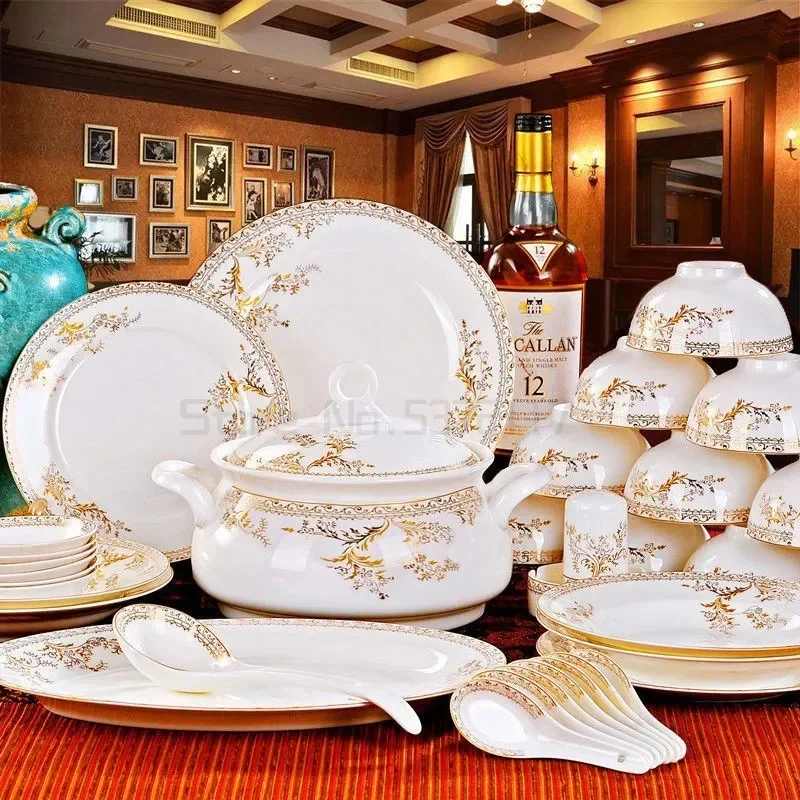 Porcelain Dinner Set Bone China Tableware Ceramic Dish Ensemble Dinnerware Collection Elegant Diner Service Kit