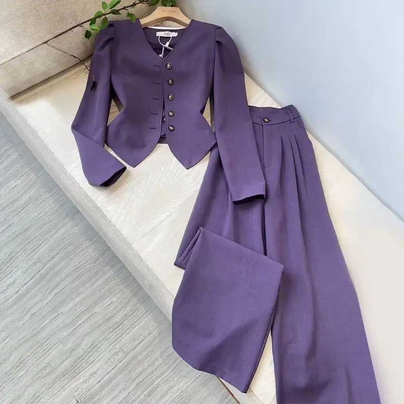 Women Elegant Blazer Pant Suit Vest Jacket Coat Top And Trousers Three Piece Set Matching Outfit Office Lady Prom Party Clothing